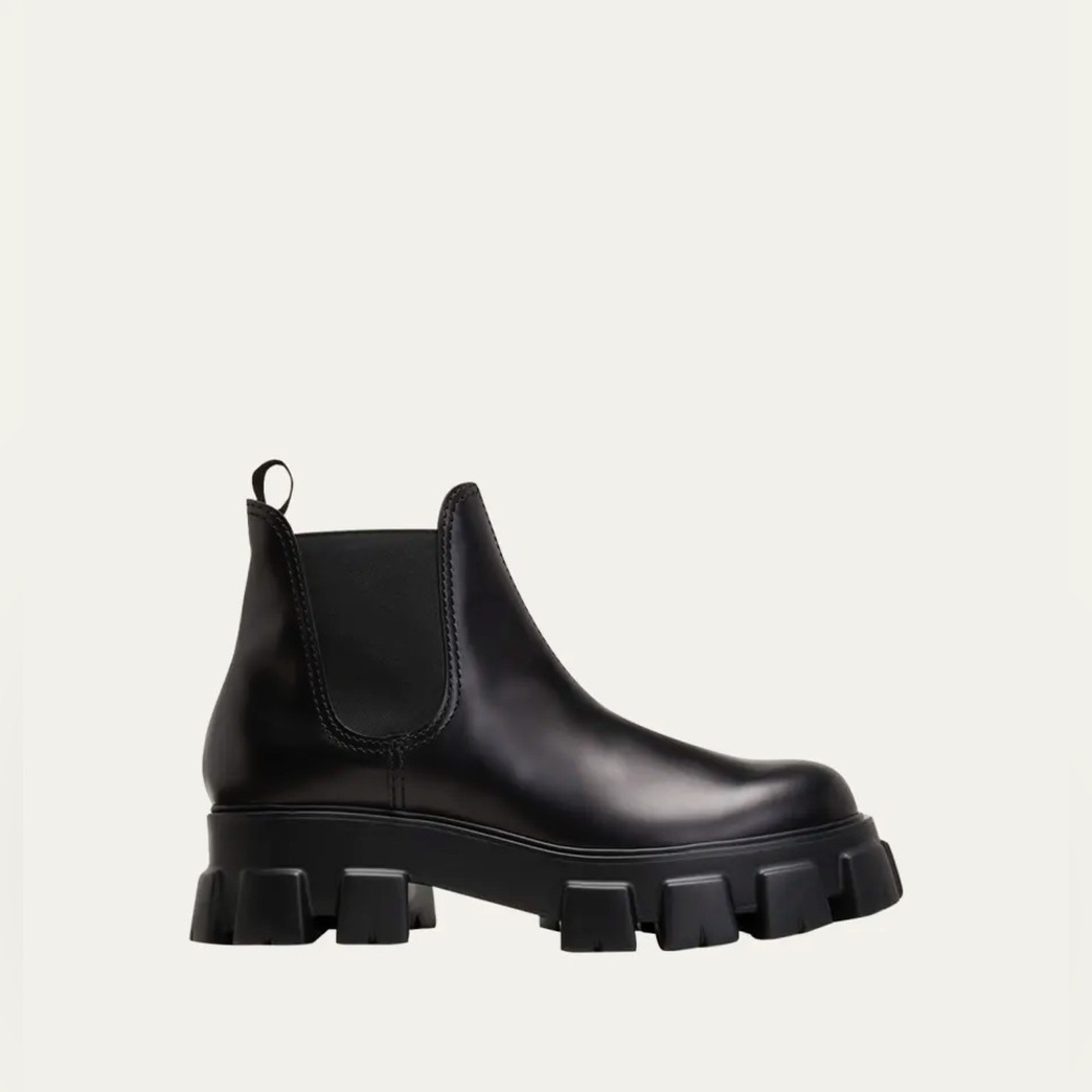 Authentic PRADA Monolith Chelsea Boots - 39.5 - Black - RRP$950